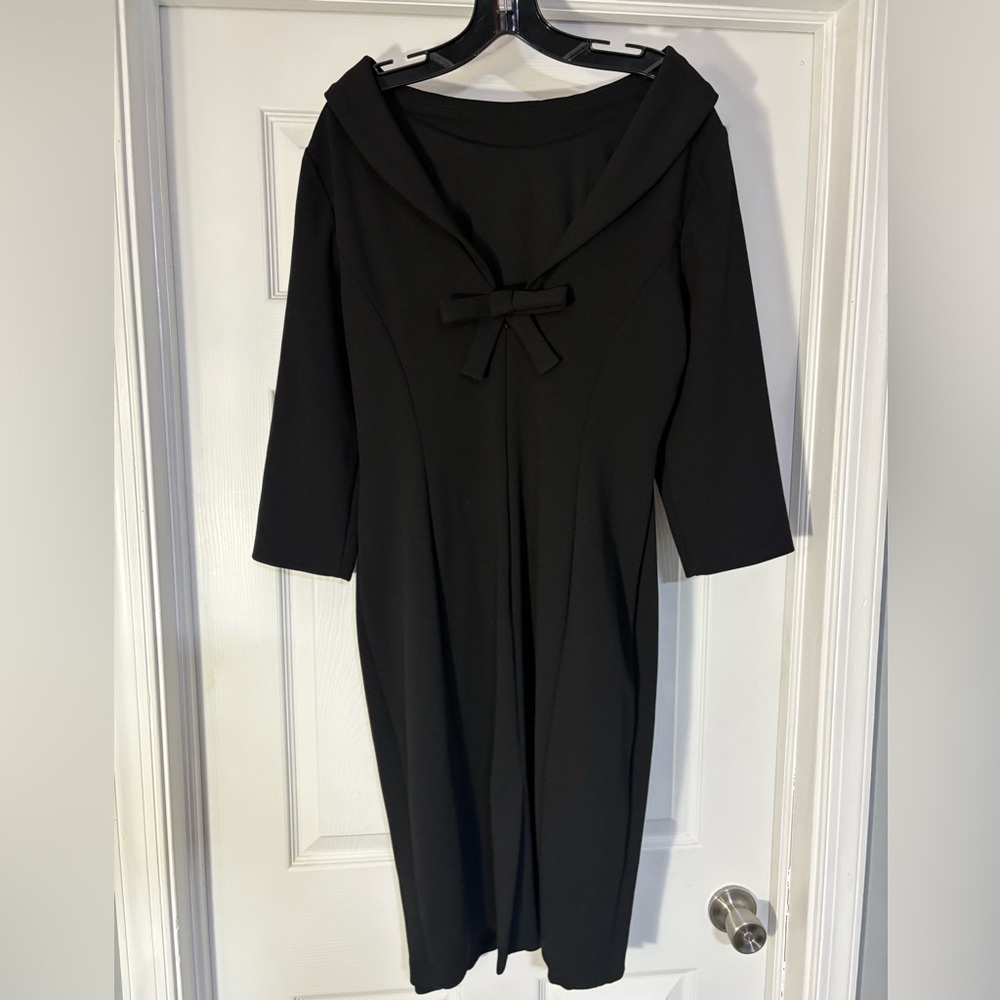 Sale‼️ Adrianna Papell Black Long Sleeve Off-Shoulder Midi Dress - Picture 2 of 7